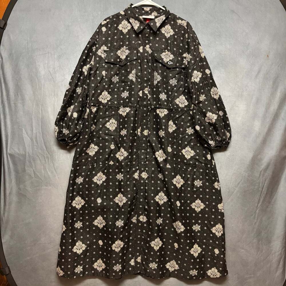 Woolrich Bandana Print Utility Midi Shirt Dress Black XL Oversized Witchy Gothy